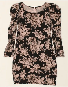 NEXT Womens 3/4 Sleeve Sheath Dress UK 10 Small Black Floral Viscose CD01 - Picture 1 of 3
