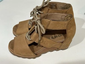 Sorel Joanie II Keilabsatz Schnürsandalen camelbraun Wildleder Größe US 8 - Bild 1 von 12