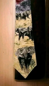Vtg. Endangered Species 1995 "Elephant Charge" 100% Silk Tie Necktie Made In USA - Picture 1 of 16