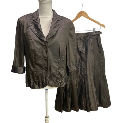 NWT Gerry Weber Brown Jacket Skirt Midi XL Fit Flare Paneled Suit VTG Womans - Image 1 of 4
