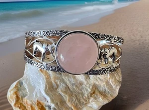 Pulsera/brazalete ajustable de piedras preciosas de cuarzo rosa - plateado 925-nuevo - Imagen 1 de 5