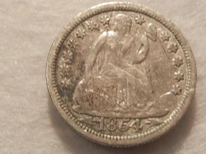 Moneda de diez centavos de plata de Estados Unidos libertad sentada 1854 - Imagen 1 de 2