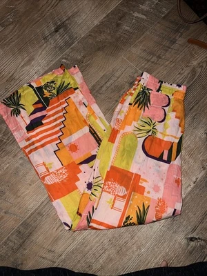 Pantalones Palazzo Alta Hippie Coloridos Pierna Ancha Algodón Playa Vacaciones Pequeños  Foto 1 de 4