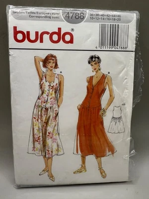 Burda 4788 Misses Sleeveless Drop Waist Dress Sz 10 - 20 Pattern UNCUT FF - Image 1 of 4
