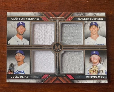 2022 Museum Collection Quad Relic Dodgers Card Kershaw Urias May Buehler /99 - Image 1 of 3