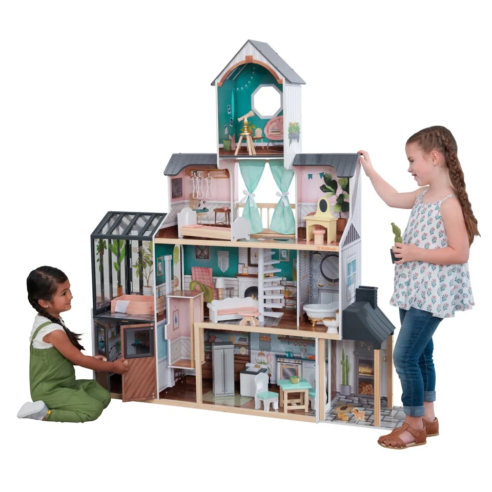 Kidkraft Celeste Mansion 24 Piece Wooden Dollhouse with EZ Kraft Assembly