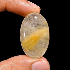39.50 Cts Natural Golden Rutile Quartz Loose Gemstone Oval Cabochon 32X21X7 mm - Picture 1 of 6