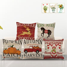 Rural Wooden Merry Christmas Linen Pillow Covers Thanksgiving Sofa Cushion Case