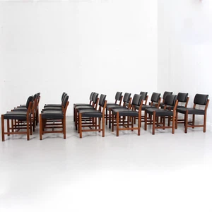 18 Vintage Dining Chairs Mid Century Teak Black Leather - Picture 1 of 11