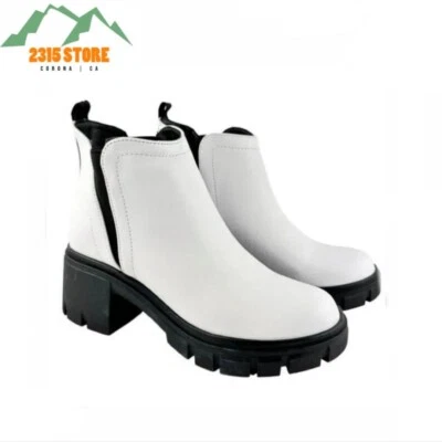 True Religion White Women's Slip On Ankle Boots Chunky Black Lug Sole Size 11 - Image 1 of 4