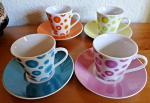 4 Espresso Tassen Set`s Porzellan 8 teilig Bunt mit Punkten, Neu mit OVP Top ! - Bild 1 von 4