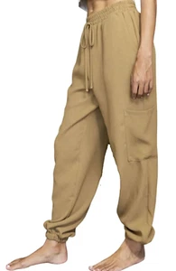 Women's Kahki Textured Baggy Cargo Jogger Pants USA MADE Size LG NEW - Picture 1 of 1
