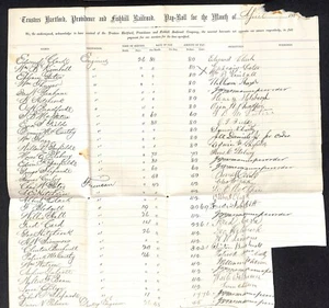 Hartford Providence Fishkill Railroad Apr. Lohnrollenbogen 1867 - viele Unterschriften - Bild 1 von 4