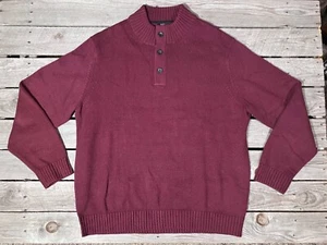 IZOD Men’s 1/4 Button Sweater BURGUNDY XL Cotton Crew Neck VERY NICE - Picture 1 of 9