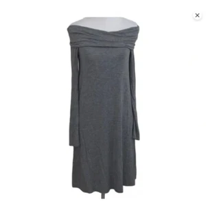 BCBG MAXAZRIA Grey Jersey Knit Off Shoulder Stretch Soft Shift Dress L Simple - Picture 1 of 8