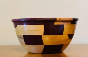 Wood Segmented Bowl MCM Decorative 7.25” - Picture 1 of 4