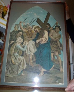 LUIGI MORGARI (1857-1935) ANTIQUE RELIGIOUS STATIONS OF THE CROSS OIL PAINTING - Picture 1 of 22