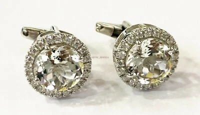 天然白色黄玉宝石 925 纯银袖扣 #2622 — 第 1/3 张图片