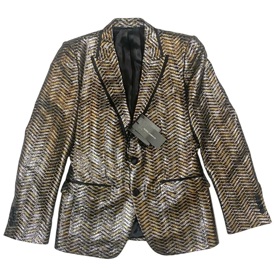 Dolce Gabbana Mens Martini Jacquard Silk Metallic Jacket Blazer Multicolor 34 - Image 1 of 4