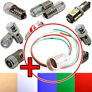 E10 LED + Socket Cable - 6V 12V - Screw Base Replacement Lighting White Blue - Picture 1 of 9