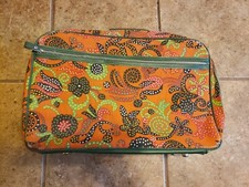 Vintage 60's Green/Orange Flower Power Soft Shell Suitcase Travel Size Small