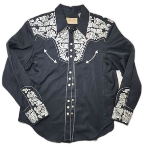 Vtg Scully Black & White Embroidered Button Up Western Shirt Size XL - Picture 1 of 14