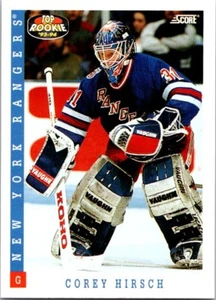 HOCKEY CARD SCORE COREY HIRSCH GOALIE NEW YORK RANGERS - Picture 1 of 2