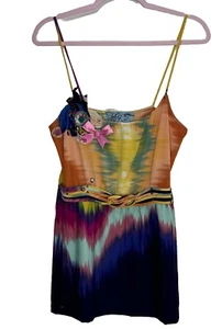 NRS Watercolor Belted Cami Flower Appliqué Spaghetti Straps Camisole Stretch M - Picture 1 of 6