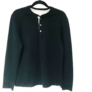 Eddie Bauer Black Ultrasoft Thermal Henley Shirt Mens M Waffle Pullover $55 - Picture 1 of 8