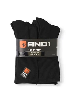 AND1® Men's Crew Socks 12 pack ARCH COMPRESSION~Reinforced heel and toe~Cushion - Picture 1 of 15