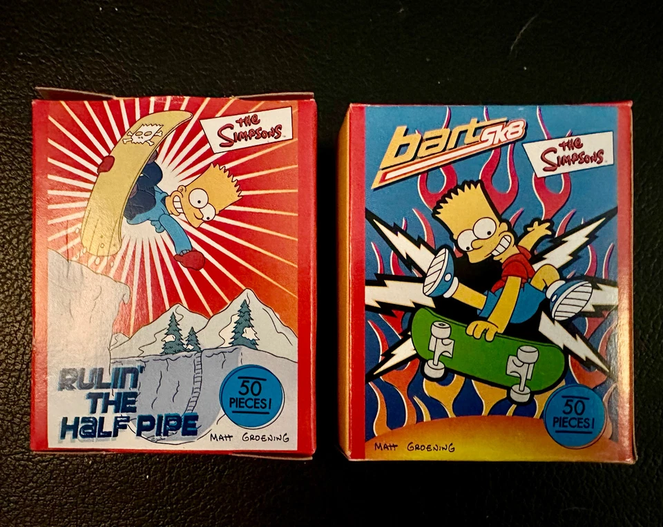 The Simpsons 2 mini puzzle Bart Simpson 50 pcs skateboarding snowboarding NIB - Image 1 of 1