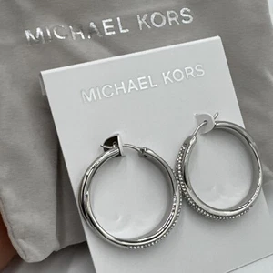 Michael Kors Silver BRILLIANCE STATEMENT Pave Twisted Hoop Earrings MKJ3670 New - Picture 1 of 6