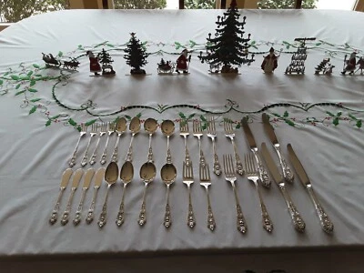 Rose Point Sterling de Wallace - 4 ajustes de lugar de siete piezas - De colección Foto 1 de 4