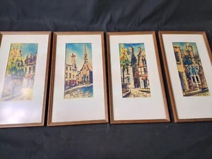 4 Vintage Quebec Cityscape Watercolor Paintings Artist Signed 1966 Framed - Picture 1 of 17