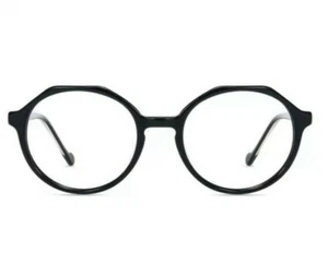 Vintage Style Small Octagon Eyeglass Frame Acetate Full Rim Glasses Black Silver - Picture 1 of 8
