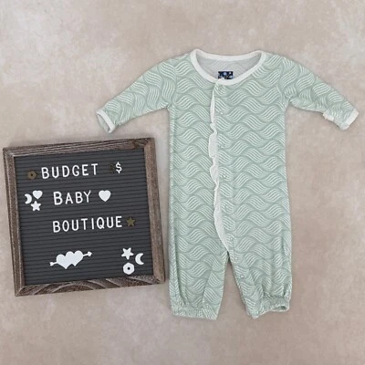 KICKEE PANTS Green Ruffle Convertible Baby Gown Romper Size NB Newborn - Image 1 of 3