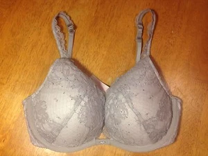 Victoria Secret Push-Up Demi Bra Rhinestone Grey Lace Multi-Way 32D Sexy! - Picture 1 of 7