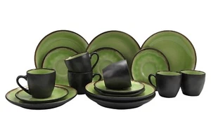 Kaffeeservice 18-teilig Geschirrset 6 Personen Keramik Grün Schwarz - Bild 1 von 1
