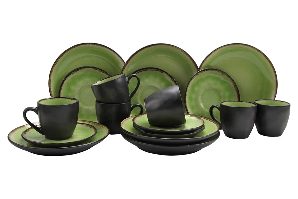 Kaffeeservice 18-teilig Geschirrset 6 Personen Keramik Grün Schwarz - Bild 1 von 1