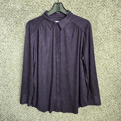 Chicos Top Womens 2 US Large Purple Faux Suede Button Up Long Sleeve Ladies - Image 1 of 4