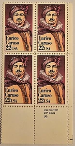USA 1987, Enrico Caruso, 22-Cent "ZIP" Block, MINT, Sc-#2250, FAST SHIPPING! - Picture 1 of 4