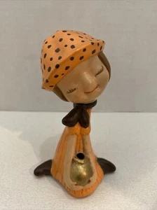 Vintage 70's Retro Ceramic Little Girl Big Bonnet Orange Figurine  - Picture 1 of 6