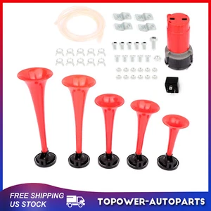 Red 5 Trumpets Air Horn Compressor Kit Dukes Of Hazzard Dixie Musical For Car - Picture 1 of 9