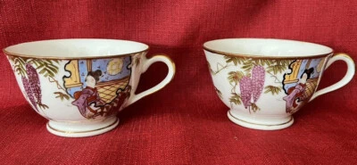 Geishaware Kutani japonés antiguo 2 tazas geishas marca roja glicinia ca 1910-20 Foto 1 de 4