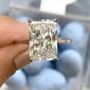 4Ct Radiant Cut Moissanite Women's Halo Engagement Ring 14K White Gold Plated - Picture 1 of 8