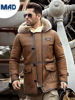 Abrigo chaqueta de cuero para hombre RAF B3 bombardero vuelo aviador piel de oveja piel Foto 1 de 4