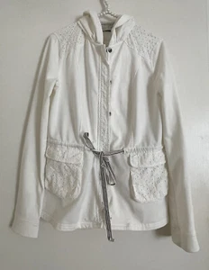 S Anthropologie Saturday Sunday Chaqueta Blanca con Ojales Sudadera con Capucha Corbata Cintura - Imagen 1 de 4