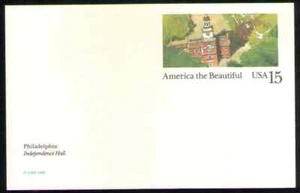 US. UX135. 15c. Aerial View of Independence Hall, PA. Postal Card. MNH. 1989 - Picture 1 of 1