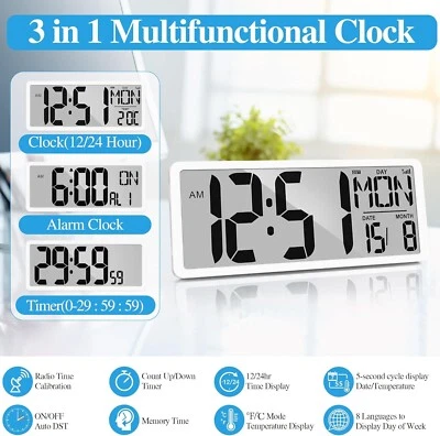 Large 13'' inch Digital Countdown Timer Gym Clock Atomic Alarm Display Count up - Image 1 of 4