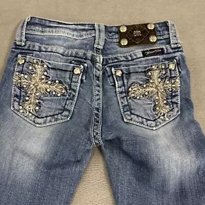 Pantalones de mezclilla Miss Me NIÑAS Capri Lentejuelas Brillantes Estrás Bordado Cruzado Desvanecimiento 10 - Imagen 1 de 11